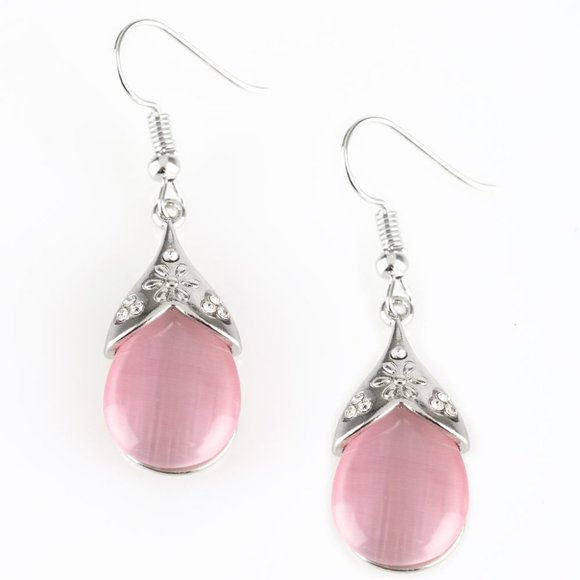 Rhinestone Paparazzi Pink Moonstone Earrings Pink Moonstone